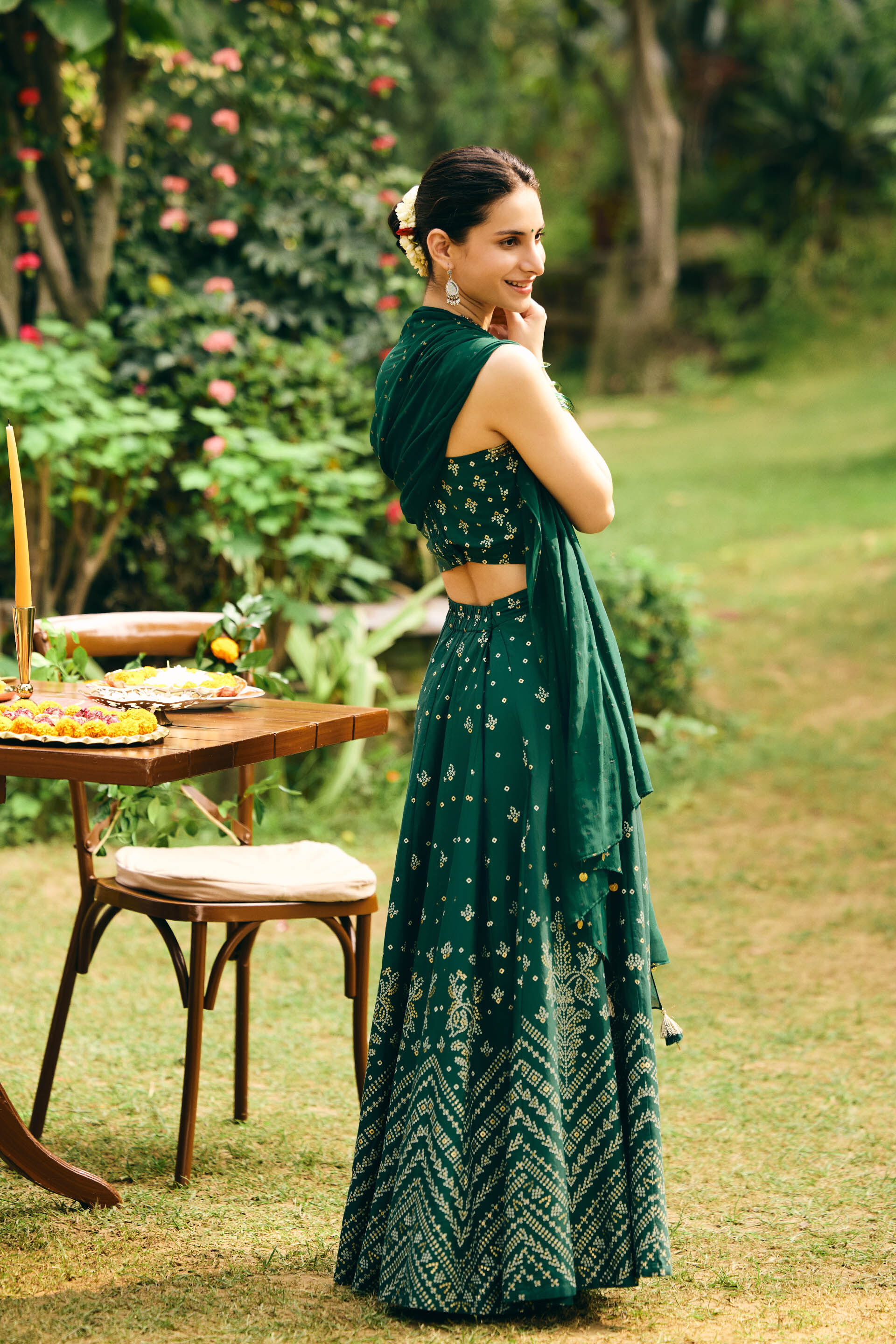 Jhilmil Green Skirt Set, Green, image 3